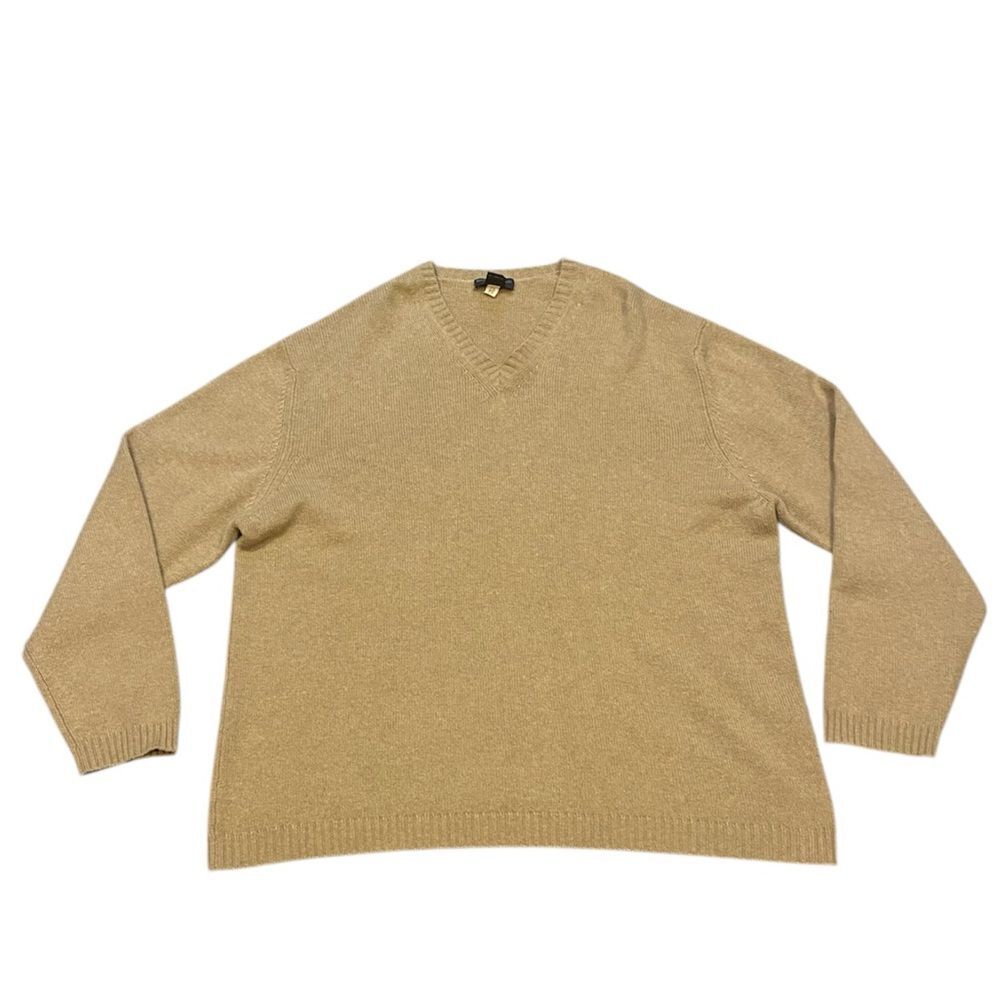 Banana Republic 100% Cashmere V Neck Trimmed Sweater | XL | Tan Cream